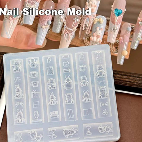 3D Nail Art Silicone Mold – Cartoon Bow, Flower, Beads Line Carving Stencil for DIY Manicure