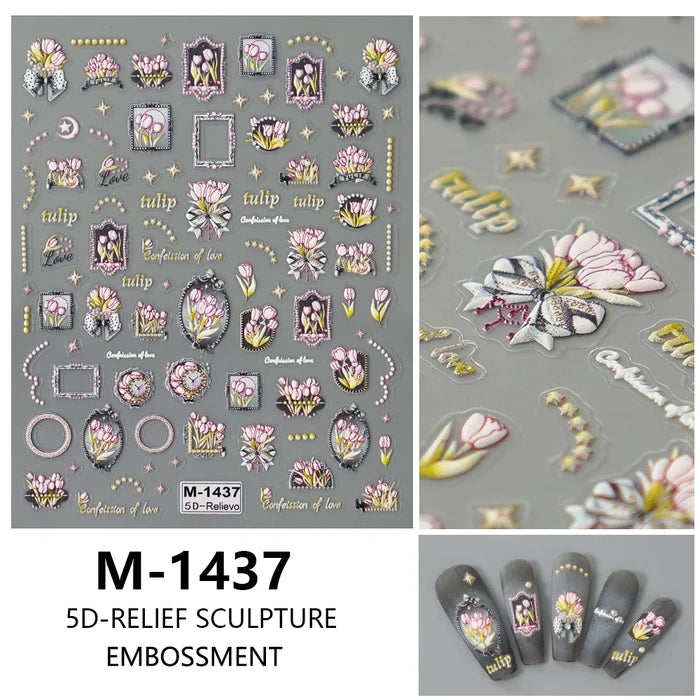 5D Embossed Flower Fruits and patterns Nail Art Decoration Stickers For Creating Flawless Nail Art Designs At Your Home Comfort.