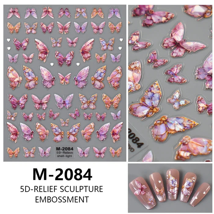 5D Embossed Cute Teady Bear Bow & Alphabets Nail Stickers, Pink Butterflies Nail Art Stickers For Creating Amazing Nail Designs At Home.