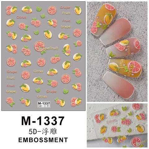 5D Embossed Flower Fruits and patterns Nail Art Decoration Stickers For Creating Flawless Nail Art Designs At Your Home Comfort.