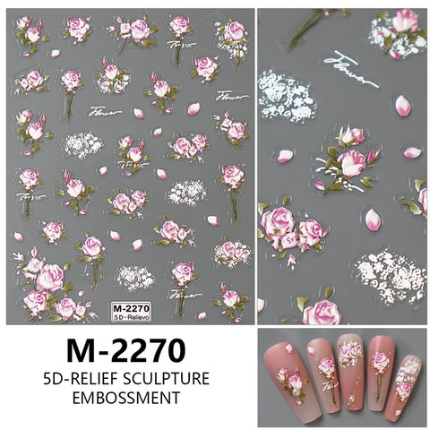 Blue Roses 5D Embossed Floral Nail Art Decoration Stickers For Creating Nails Best For Nail Art Professionals.