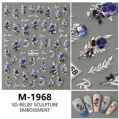 5D Embossed Tulip & Cherry Blossom Nail Art Stickers Premium Floral Nail Stickers For Nail Art Enthusiats.