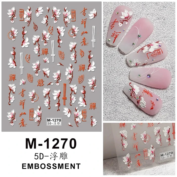 5D Embossed Tulip & Cherry Blossom Nail Art Stickers Premium Floral Nail Stickers For Nail Art Enthusiats.