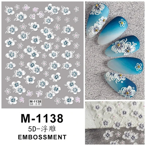 Floral Nail Art Stickers 5D Embossed Nail Decoration Stickers Create Premium Nails Best For Nail Enthusiats.