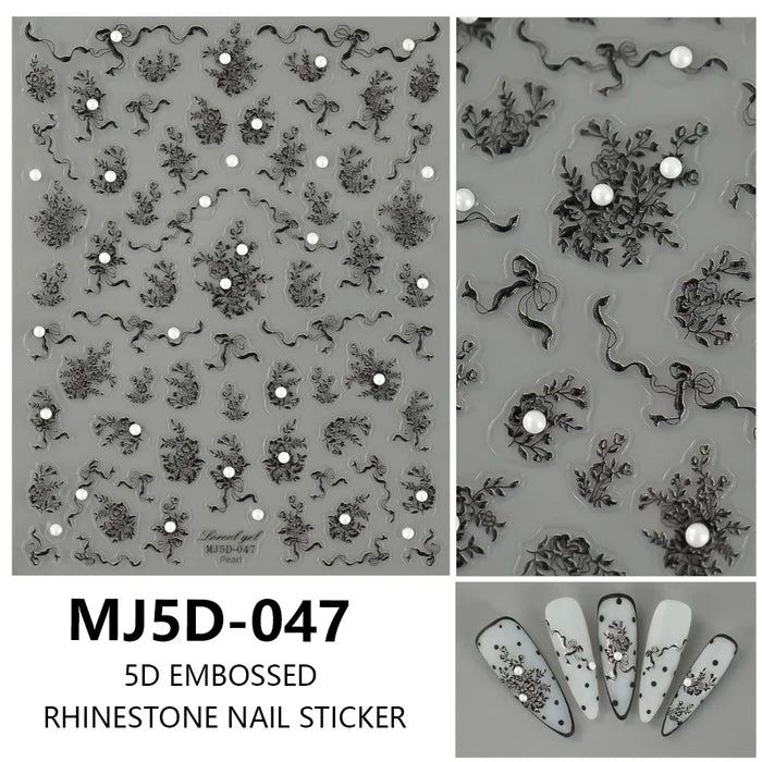 5D Embossed Flowers & Premium Patterns with stones and pearls Nail Art Stickers Which Will Gives Your Nails an Attractive Look Best For Nail Art Enthusiats.