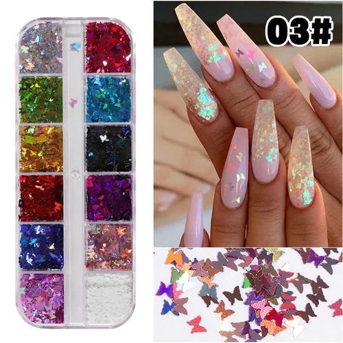 Butterfly Nail Sequins Glitter Nail Flakes Sparkly Nail Sequins Glitters Best for Salon Quality Nail Art Decoration at Home.