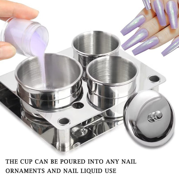 Nail Art 3PCS Stainless Steel Liquid & Powder Dappen Dish Set