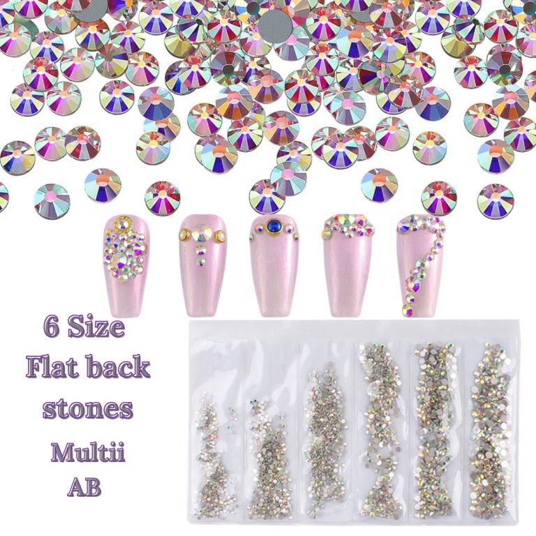 6 Grid 1440pcs/bag Mix Size Multi, AB Rhinestone Set Nail Stones Flat Back Nail Glass Rhinestones For Nail Art