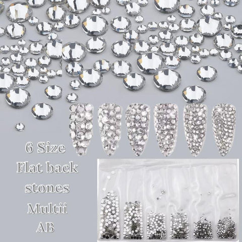 Nail Rhinestones for Nails Art Craft, Flat back Glass Crystals Silver Charms Round Nails Diamonds, 6 Sizes Jewels for Crafts Nail Decorations Shoes Bags (SILVER)