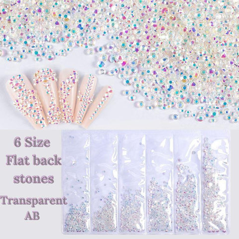 Crystals Diamond Rhinestones AB Clear Flat Back Round Gems Flatback Glass Crystals Mixed Size Crystals Gems for Crafts Nail Clothes Shoes Makeup Bags Decor, 6 Sizes (AB TRANSPARENT)