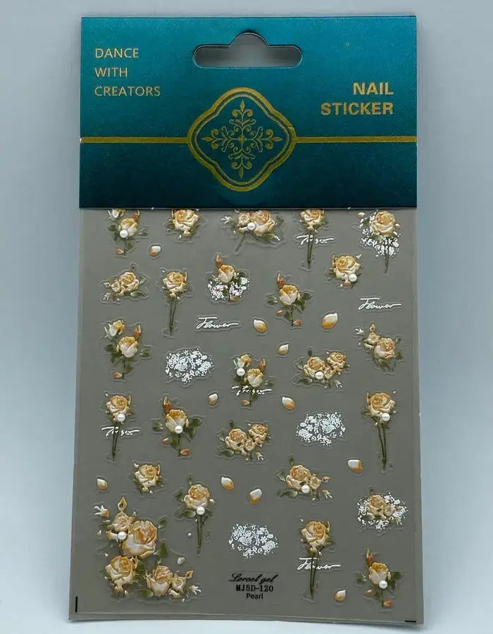 Flower Nail Art Stickers 5D Embossed with Pearls Floral Nail Stickers Give Your Nails Attractive Look With Our Nail Decals.