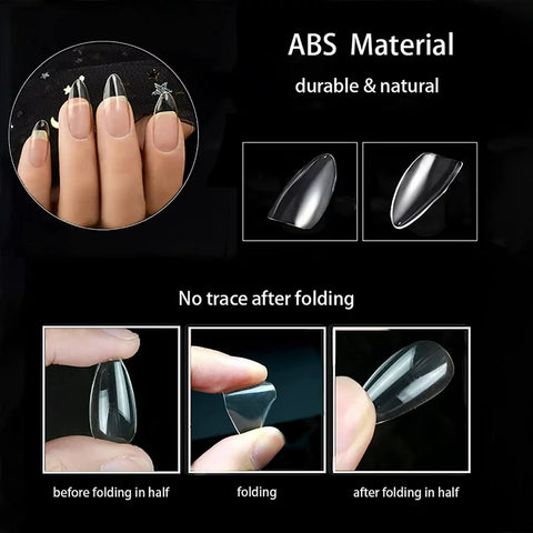 Almond Shaped Nails Full Cover False Nail Tips with Clear Plastic Pouch Nail Extensions (Clear)