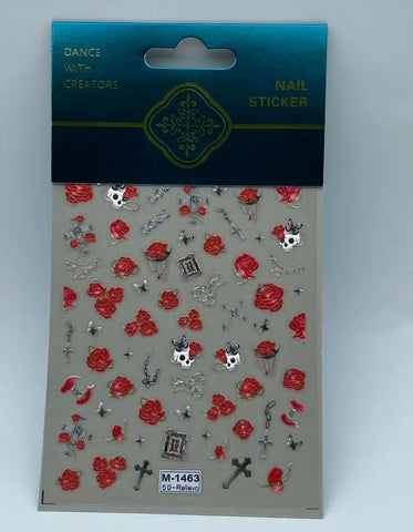 Red Roses & Flowers 5D Embossed Floral Nail Art Sticker For Creating Eye Catchy Nail Art Designs Best For Nail Art Professional & Enthusiasts.