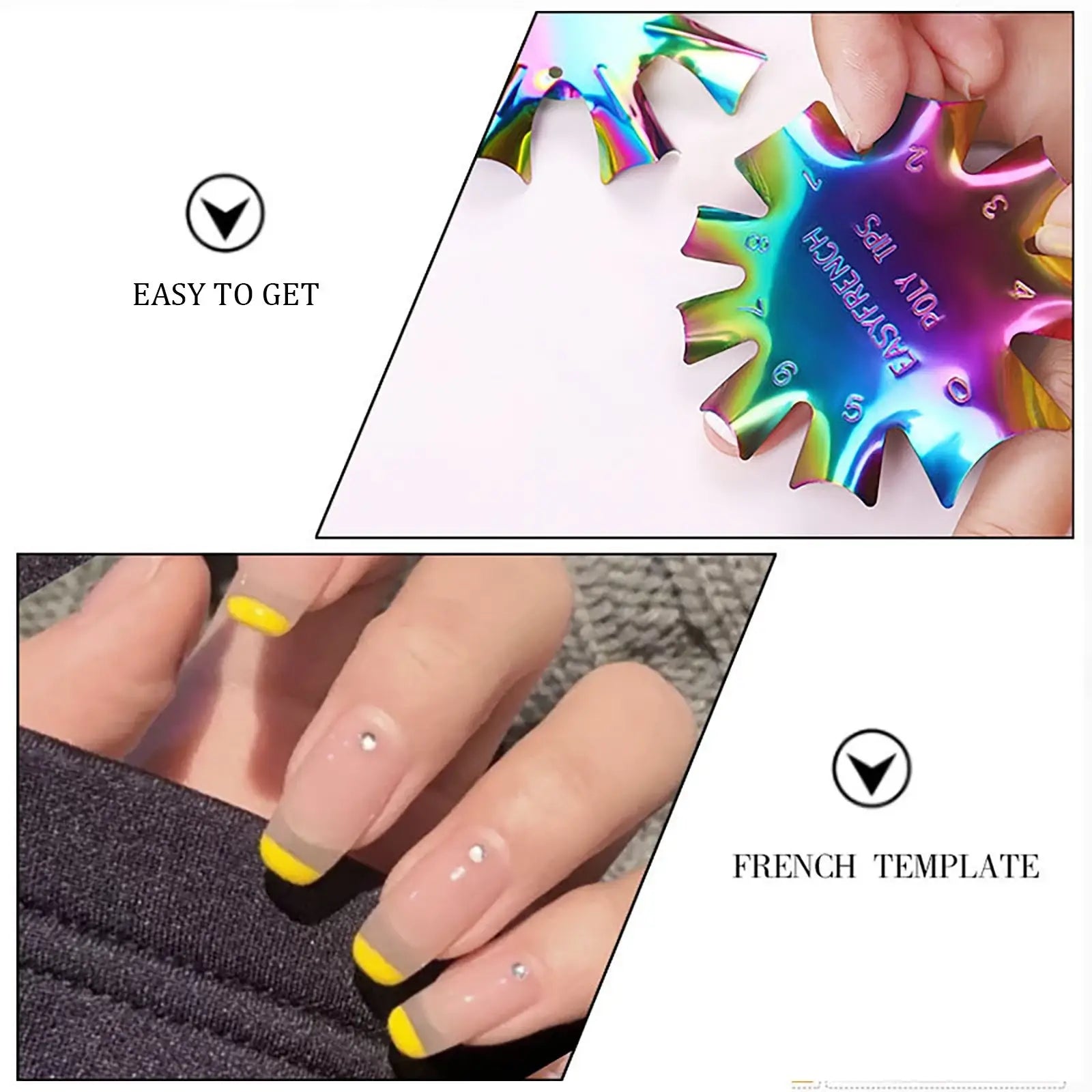 Rainbow Color Nail French Poly Tip Manicure Tool Metal Nail Easy French Nail Art Tool For Creating Stylish Nails At Home.