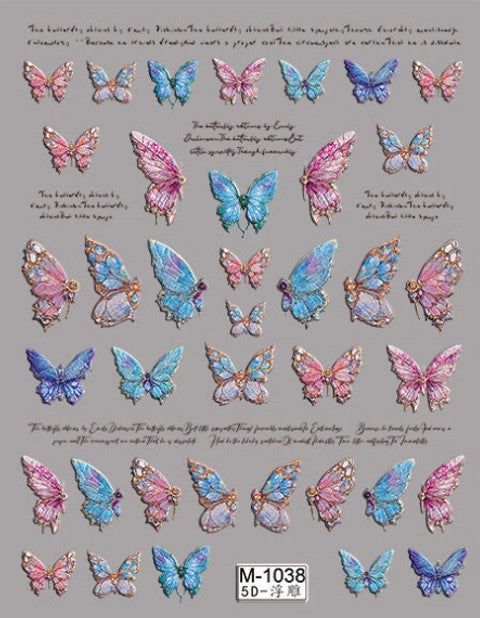 5D Butterfly Pattern Sticker Adhesive Stickers Design Nail Stickers Embossed Charms Manicure Decoration