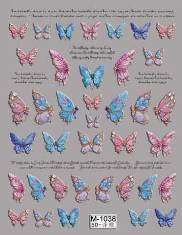 5D Butterfly Pattern Sticker Adhesive Stickers Design Nail Stickers Embossed Charms Manicure Decoration