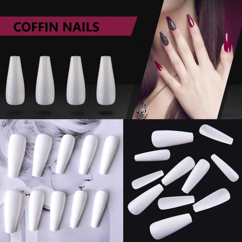 Full Cover Natural Coffin shape False Nail Tips Manicure Fake Nails Acrylic Nail Art Tips Full Nail Tips Acrylic Press on Fake Nails