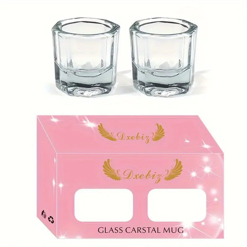 2 Pack Dish Cups for Nail Art Acrylic Liquid - Clear Glass Nail Monomer Liquid Bowl Dish Acrylic Powder Holder, Acrylic Glass Jar for Nails (clear-2pcs)