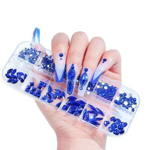 12 Grid Premium Blue Nail Rhinestones Nail Charms High Quality Nail Stones For Creating Flawless & Beautiful Nails.