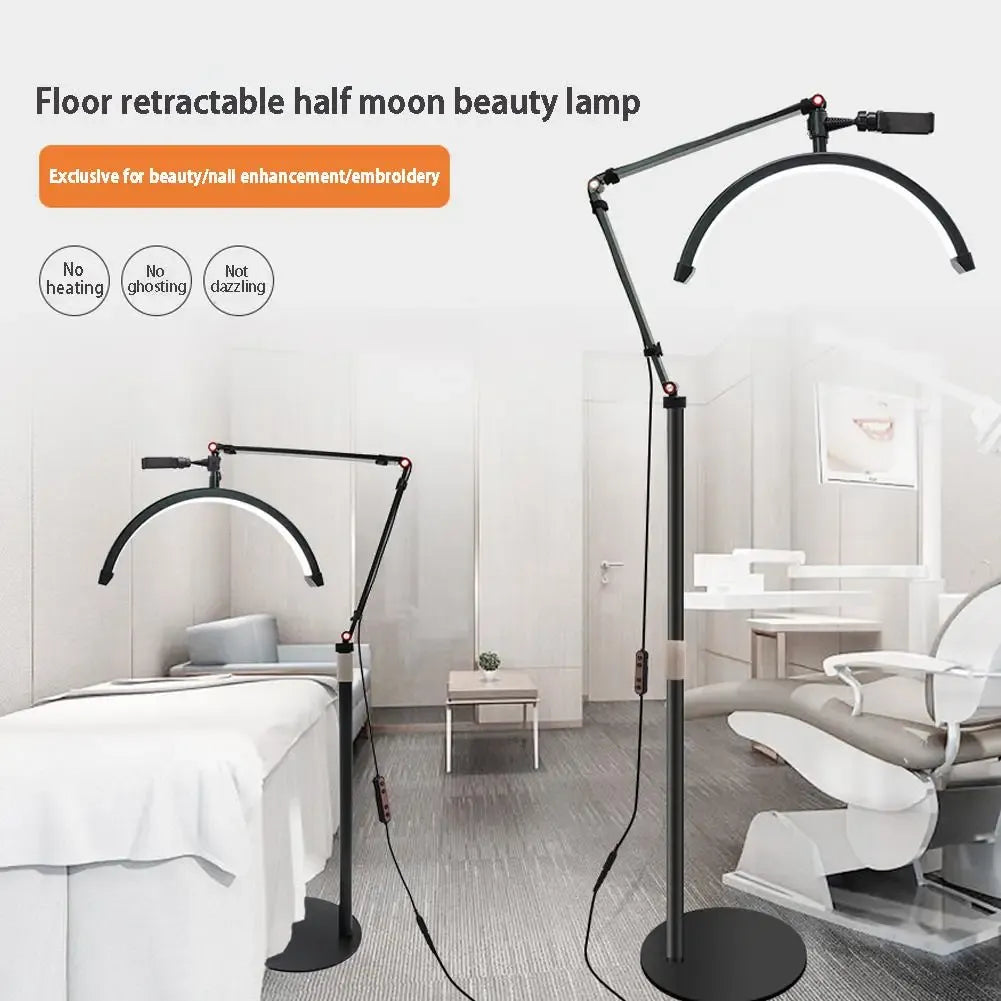 LED Half Moon Floor Lamp With 360 Adjustable Angles and 3 Color Temperatures Best For Nail Art Salon's For Quality Manicures In Good Light.