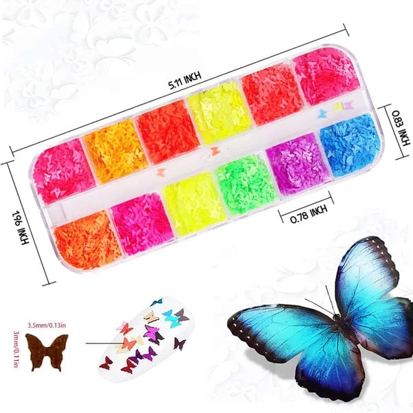 Butterfly Neon Nail Sequins Premium Nail Art Sequins Decoration For Glittery Neon Nail Art Decoration.