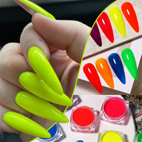 6 Colors Neon Powders For Creating Premium Nails Colorful Nail Pigment For Salon & Home Use.