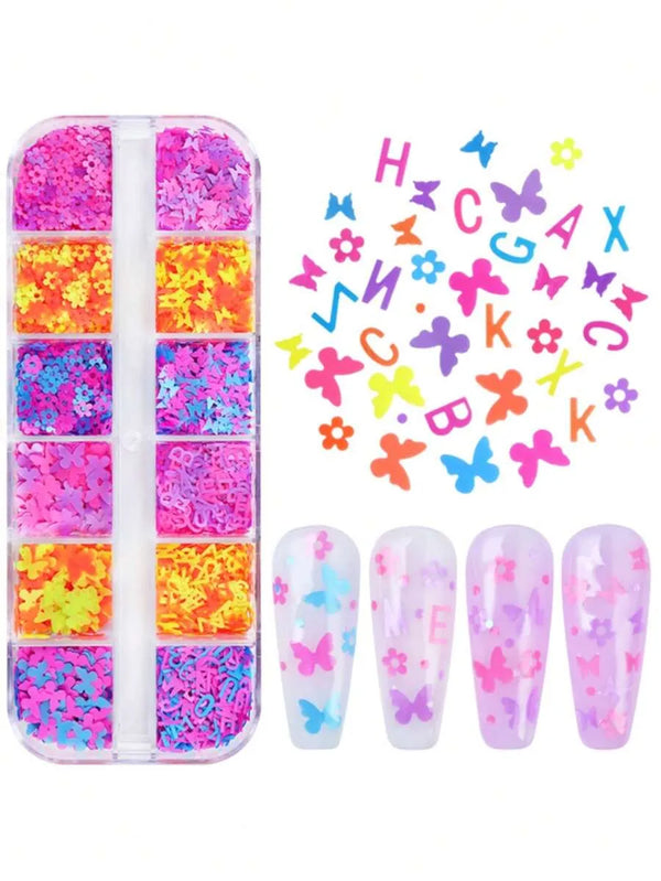 Neon Nail Art Sequins 12 Grid Nail Art Decoration Sequins Create Salon Quality Nails at Home.