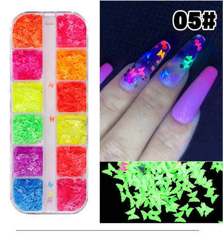 Butterfly Neon Nail Sequins Premium Nail Art Sequins Decoration For Glittery Neon Nail Art Decoration.