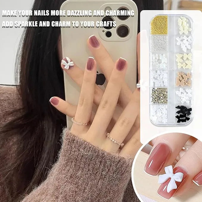 12 Grid Nail Art Bow & Charms Decoration 3d nail Pearls Charms for Creating Attractive Nail Design Manicure