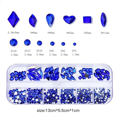 12 Grid Premium Blue Nail Rhinestones Nail Charms High Quality Nail Stones For Creating Flawless & Beautiful Nails.