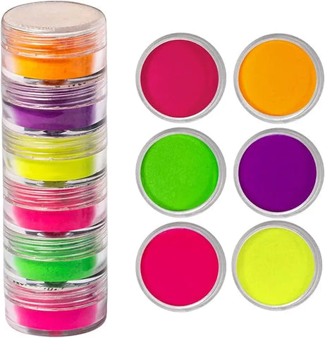 6 Colors Neon Powders For Creating Premium Nails Colorful Nail Pigment For Salon & Home Use.