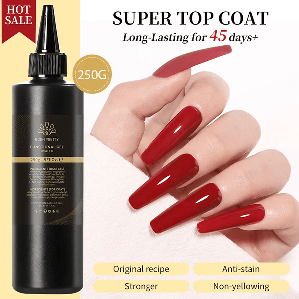 BORN PRETTY 250g Refillable Nail Art Super Top Coat UV Gel Soak Off Top Coat for Nail Art Manicures at Home & Salon.