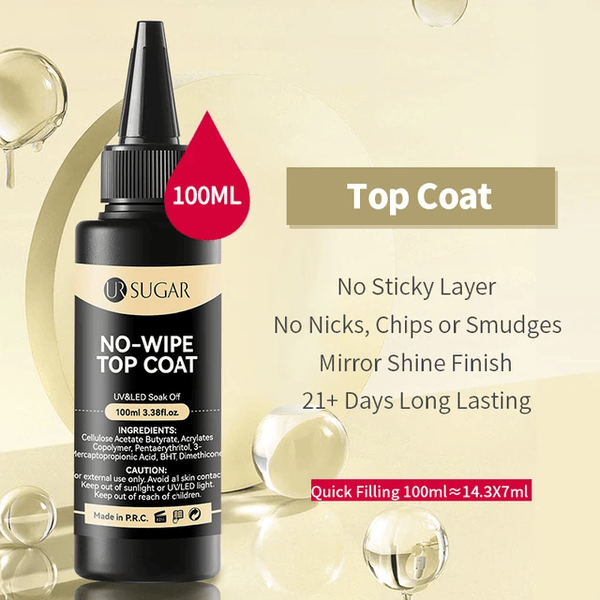 UR SUGAR 100ml Nail Art  Refillable Top Coat Gel No-Wipe UV/LED Soak Off Top Coat For Flawless Nail Manicure Nail Finish.