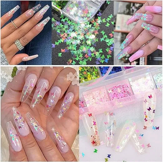 Butterfly Nail Sequins Glitter Nail Flakes Sparkly Nail Sequins Glitters Best for Salon Quality Nail Art Decoration at Home.