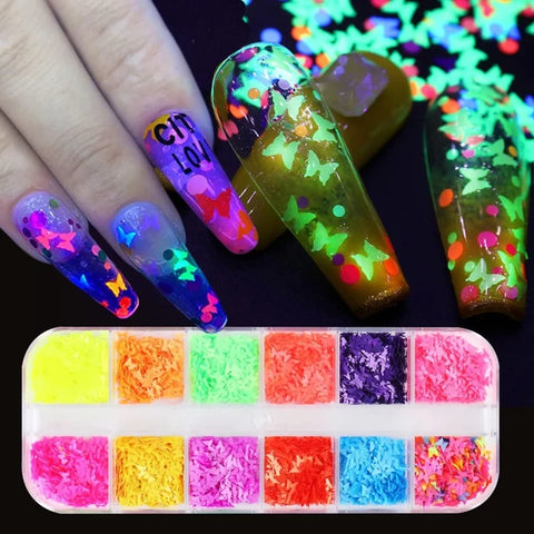 Butterfly Neon Nail Sequins Premium Nail Art Sequins Decoration For Glittery Neon Nail Art Decoration.