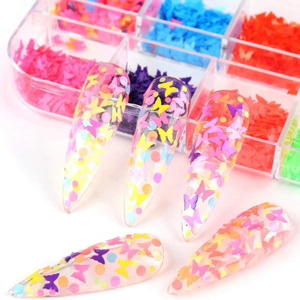 Butterfly Neon Nail Sequins Premium Nail Art Sequins Decoration For Glittery Neon Nail Art Decoration.