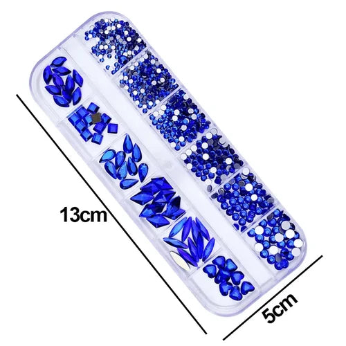 12 Grid Premium Blue Nail Rhinestones Nail Charms High Quality Nail Stones For Creating Flawless & Beautiful Nails.