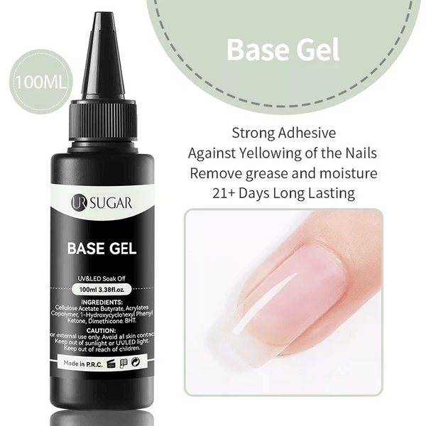 UR SUGAR 100ml  Refillable Base Coat Gel Soak Off UV LED No Wipe Base Coat Nail Art Manicure For Both Salon & Home Use.