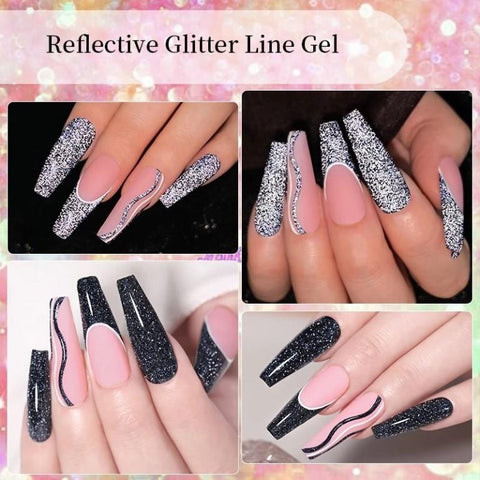 KWEEN Black Reflective Glitter Liner Diamond Shine Soak Off UV Nail Gel For Manicure