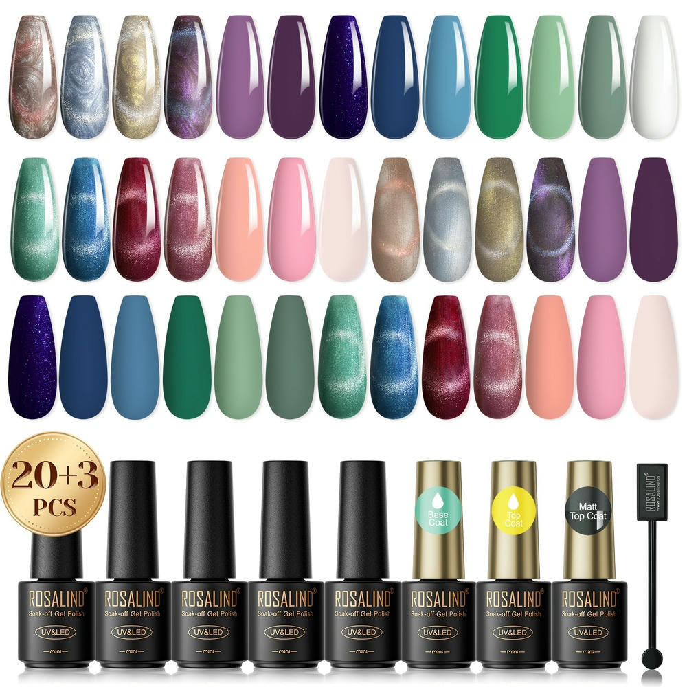 Rosalind 23pcs UV Gel Colors Pack Semi Permanent Glitter Gel Polish Colors Set For Manicure