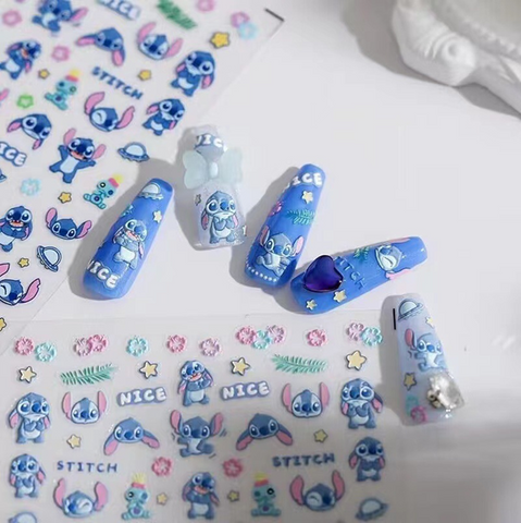 Disney Princess Butterfly Flower Stitch And Bow 3D Stickers  For Nail Art Decoration