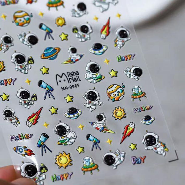5D Embossed Astronaut Chines Kitty And Smile Face stickers For Nail Art Decoration