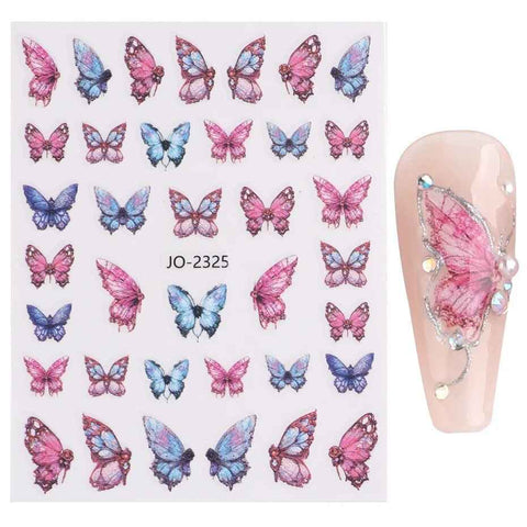 Butterfly 3D Black Pink Stickers Kitty and Smile Stickers For Nail Art Decoration Self Adhesive Manicure Accessories