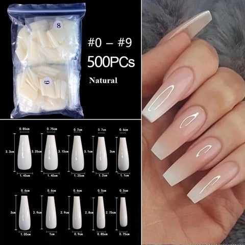 Full Cover Natural Coffin shape False Nail Tips Manicure Fake Nails Acrylic Nail Art Tips Full Nail Tips Acrylic Press on Fake Nails