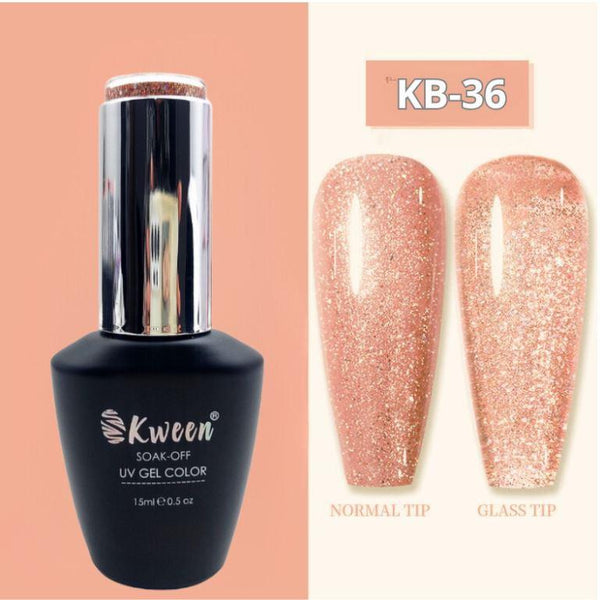 KWEEN Gel Nail Polish Shimmery peach Pink Glitter Gel Polish Rainbow Color Sparkle Soak Off UV LED Gel Polish For Nail art and Manicure