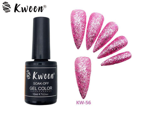 KWEEN Diamond Pink Glitter Gel Nail Polish LED UV Sparkle Nail Gel Polish Color For Nail Art Manicure