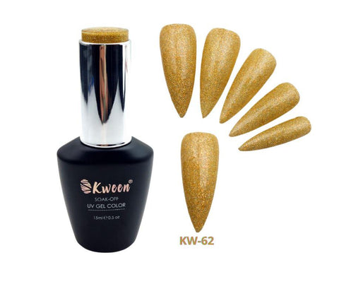 KWEEN Glitter Gel Nail Polish Yellow Gold Glitter Soak Off UV LED Nail Polish Holographic Sparkle Shiny Diamond Gel Polish for Manicure