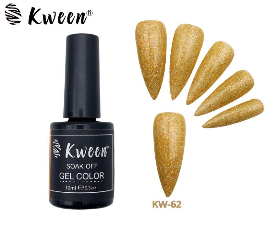 KWEEN Glitter Gel Nail Polish Yellow Gold Glitter Soak Off UV LED Nail Polish Holographic Sparkle Shiny Diamond Gel Polish for Manicure