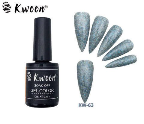 KWEEN Glitter Gel Nail Polish Gray Blue Glitter Soak Off UV LED Nail Polish Holographic Sparkle Shiny Diamond Gel Polish for Manicure