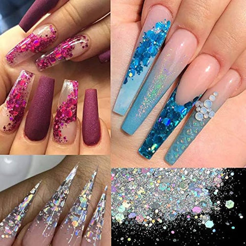 Set of 6 Shining Nail Sequins Mermaid Hexagon shape Holographic Fish Scale Nail Glitter Nail Art Decoration